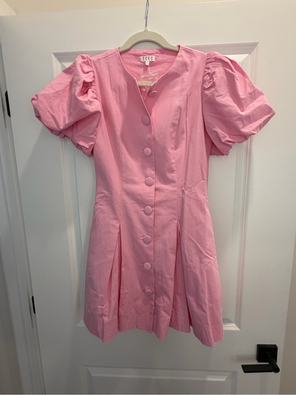 TCEC Pink Puff-Sleeve Button Front Dress